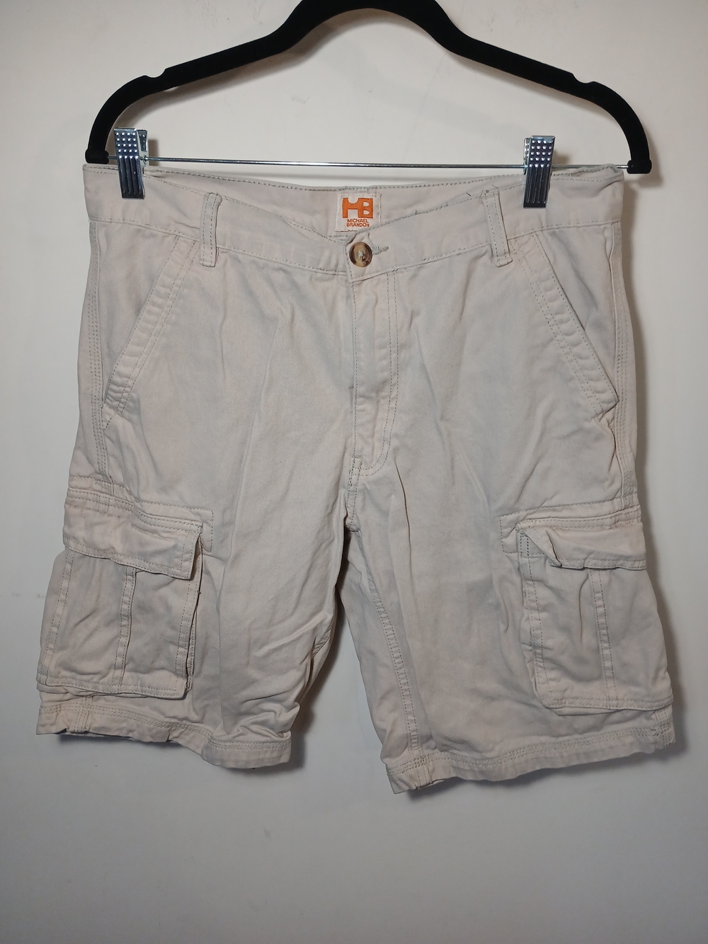 Beige Cargo 100% Cotton Shorts for Men - Utility Pocket Design